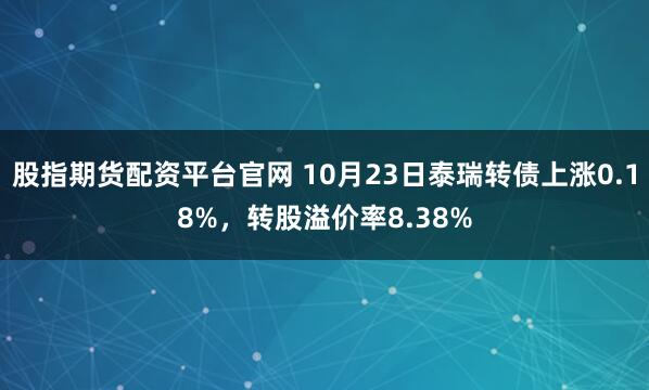 股指期货配资平台官网 10月23日泰瑞转债上涨0.18%，转股溢价率8.38%